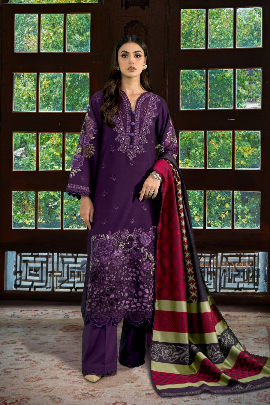 Sable Vogue Embroidered Karandi Unstitched 3Pc Suit SWC-08-23