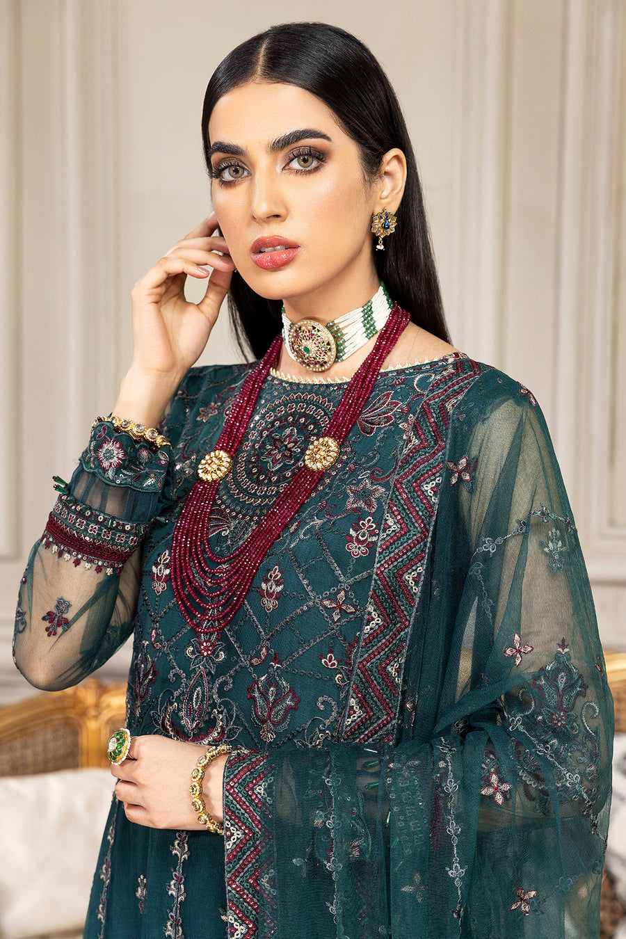 FARASHA Embroidered Net Unstitched 3 Piece Suit - Sylvia