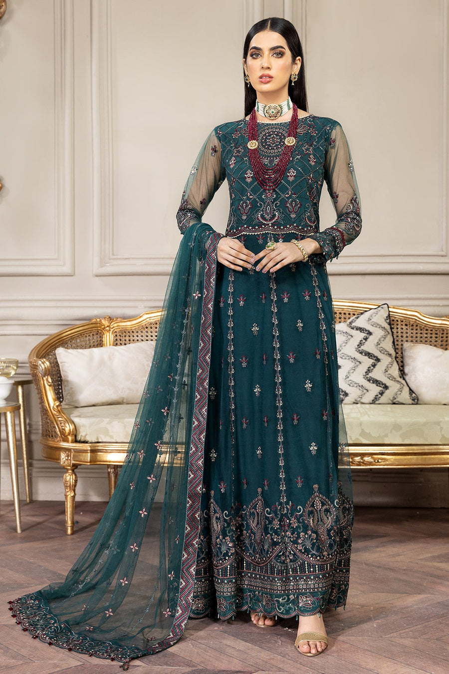 FARASHA Embroidered Net Unstitched 3 Piece Suit - Sylvia