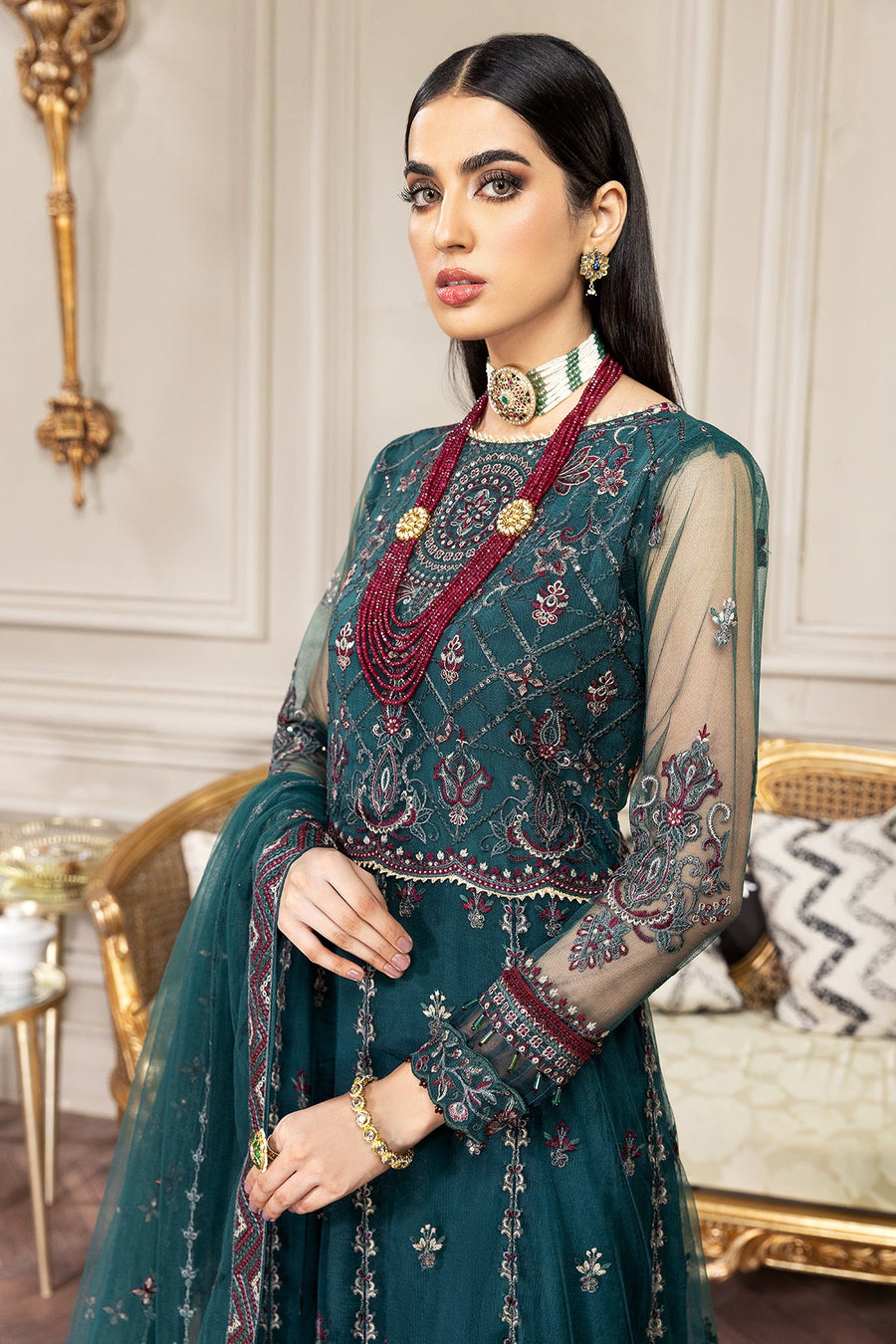 FARASHA Embroidered Net Unstitched 3 Piece Suit - Sylvia