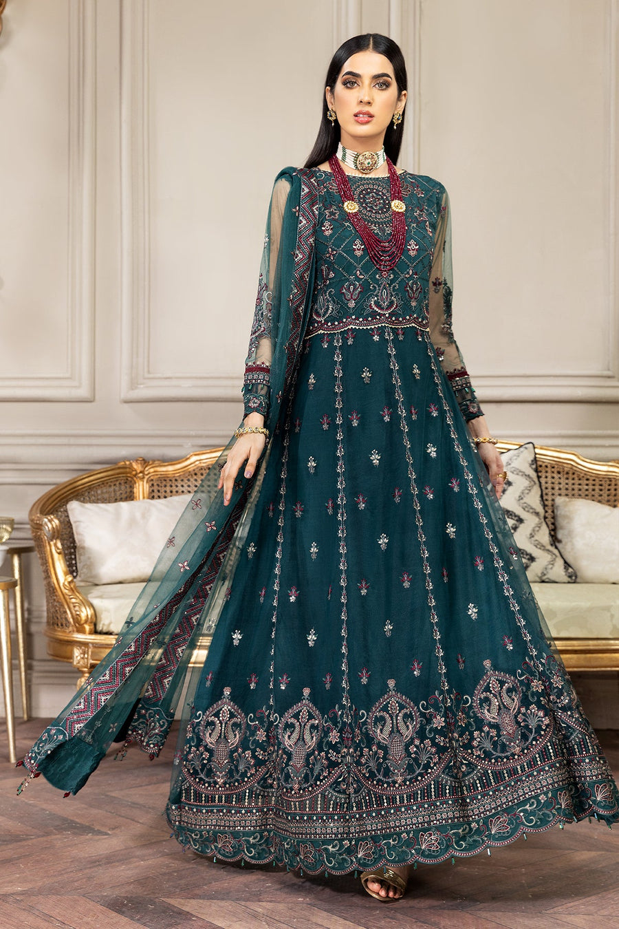 FARASHA Embroidered Net Unstitched 3 Piece Suit - Sylvia