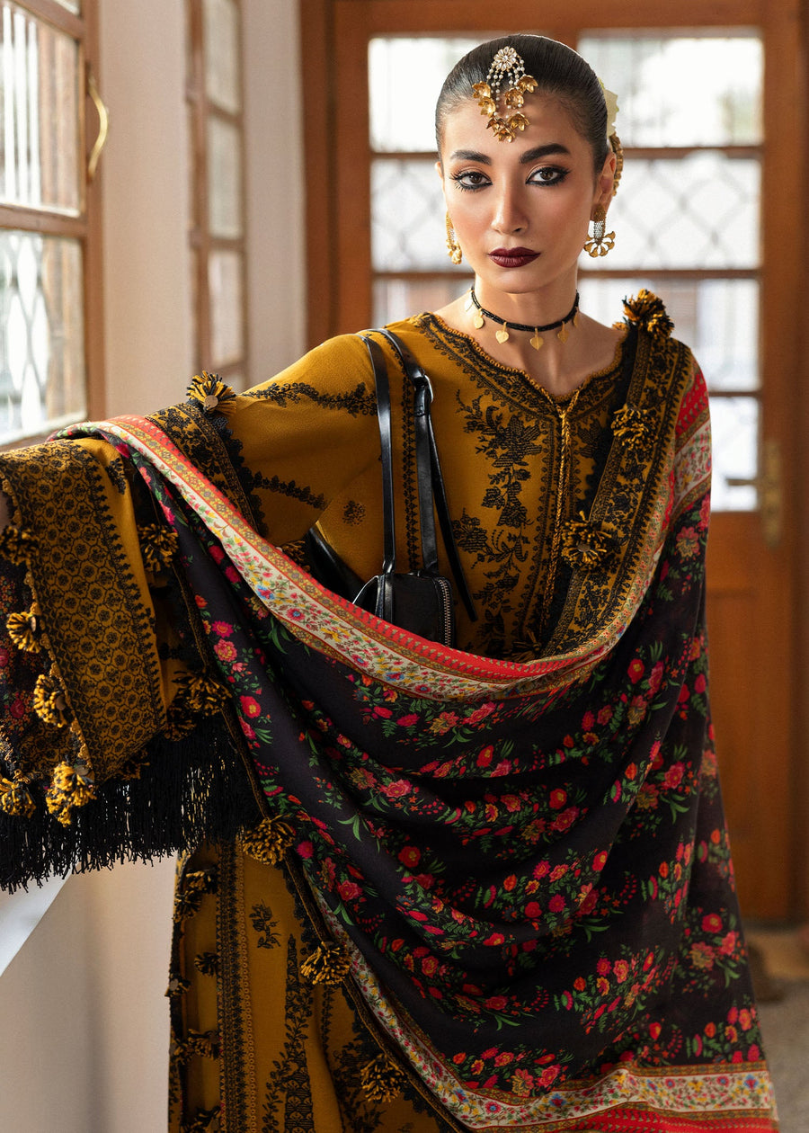 Hussain Rehar Embroidered Karandi Unstitched 3Pc Suit - Saage