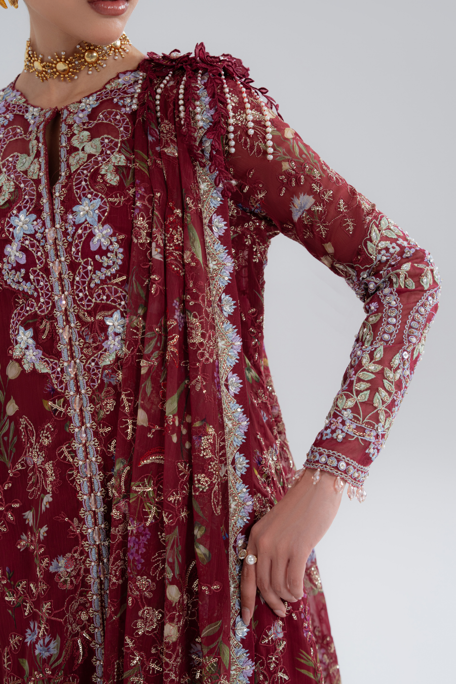 Soraya Silk Edit Embroidered Raw Silk Unstitched 3Pc Suit - Saaz
