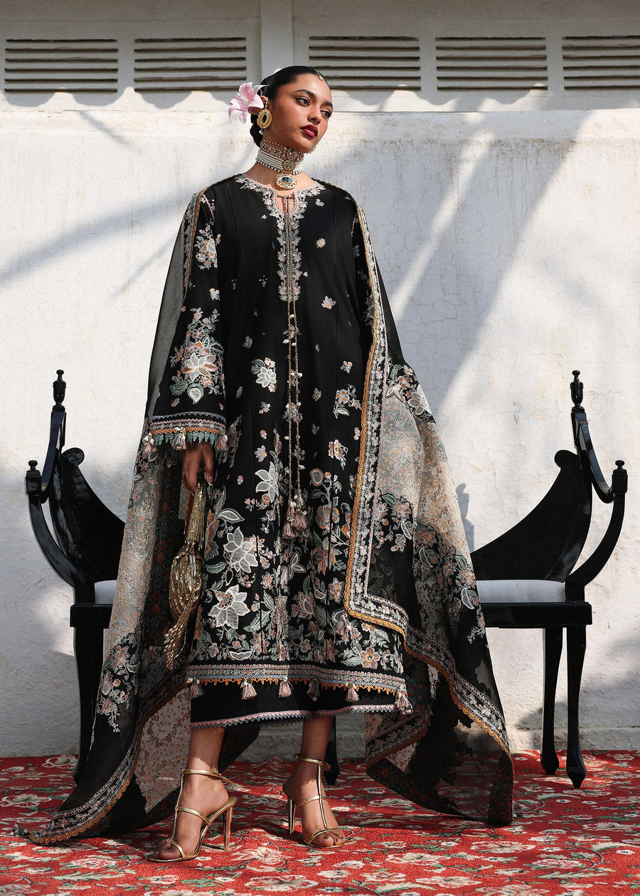 Hussain Rehar Kalabagh Unstitched Embroidered Lawn 3Pc Suit - Sable