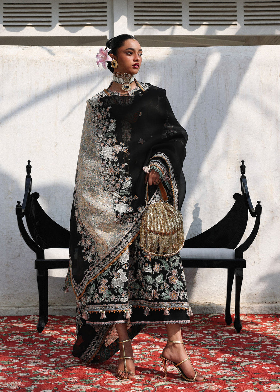 Hussain Rehar Kalabagh Unstitched Embroidered Lawn 3Pc Suit - Sable