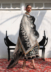 Hussain Rehar Kalabagh Unstitched Embroidered Lawn 3Pc Suit - Sable