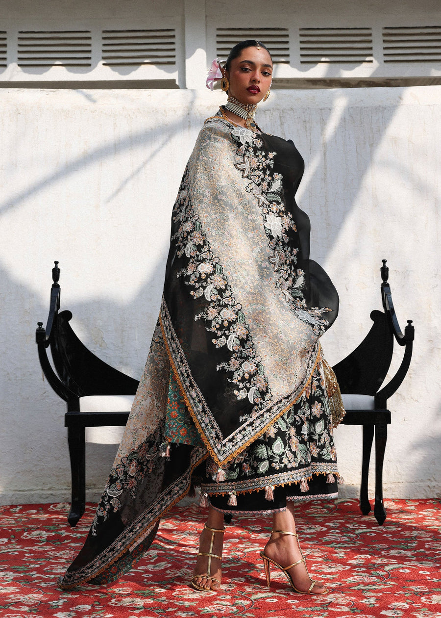 Hussain Rehar Kalabagh Unstitched Embroidered Lawn 3Pc Suit - Sable