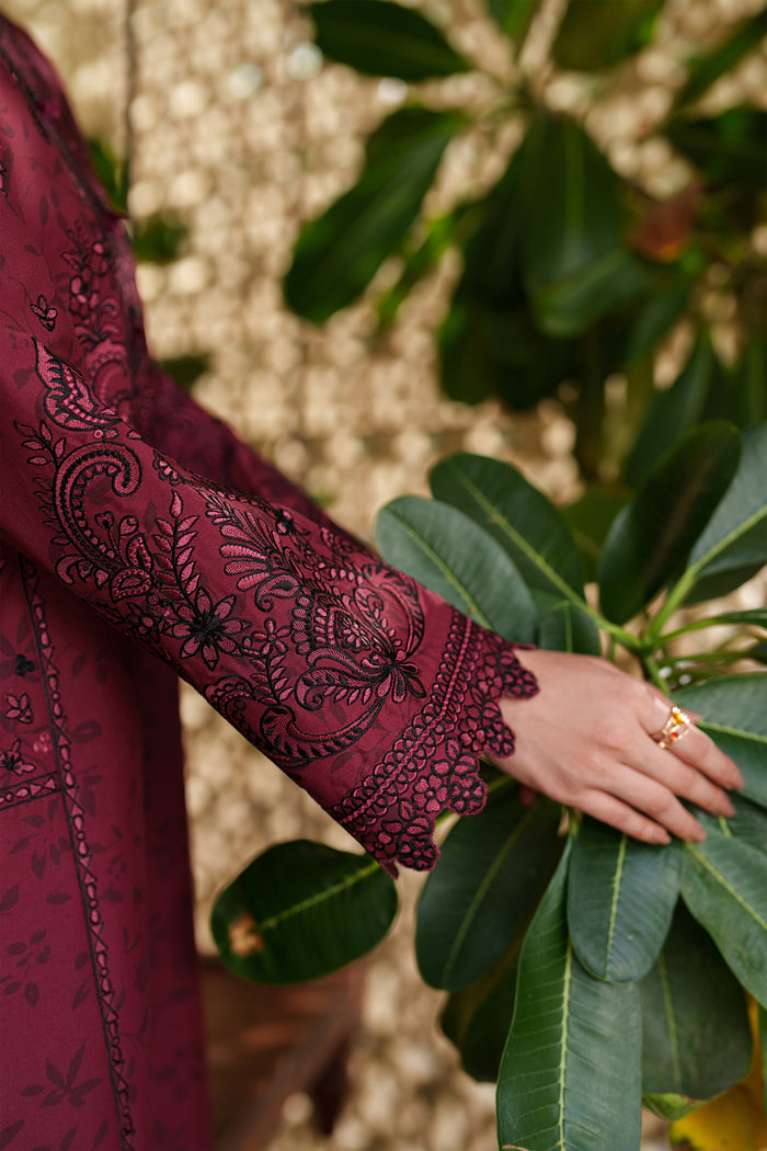 Farasha Meline Embroidered Viscose Unstitched 3Pc Suit - Sable Bloom