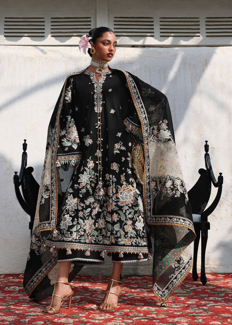Hussain Rehar Kalabagh Unstitched Embroidered Lawn 3Pc Suit - Sable
