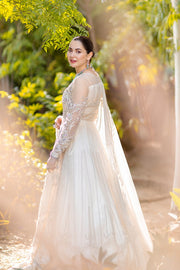 Noor by Azzal Embroidered Net Unstitched 3Pc Suit D-06 Safed