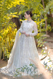 Noor by Azzal Embroidered Net Unstitched 3Pc Suit D-06 Safed