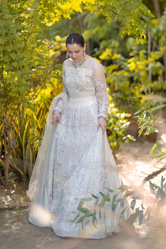Noor by Azzal Embroidered Net Unstitched 3Pc Suit D-06 Safed