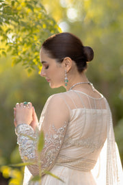 Noor by Azzal Embroidered Net Unstitched 3Pc Suit D-06 Safed