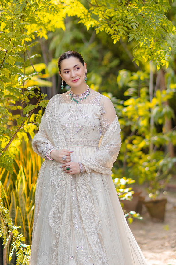 Noor by Azzal Embroidered Net Unstitched 3Pc Suit D-06 Safed