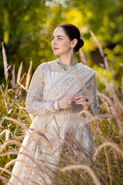 Noor by Azzal Embroidered Net Unstitched 3Pc Suit D-06 Safed