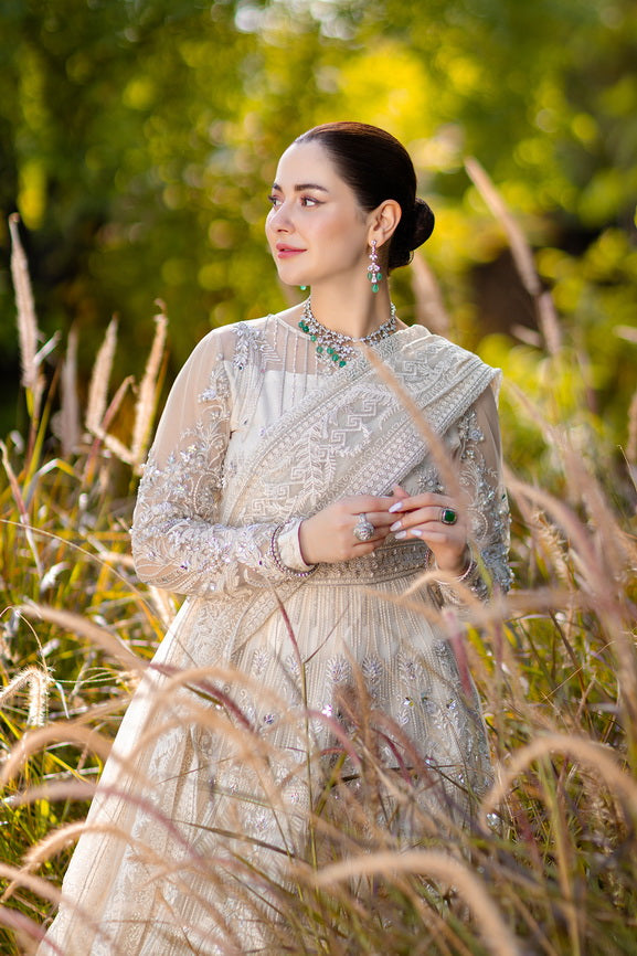 Noor by Azzal Embroidered Net Unstitched 3Pc Suit D-06 Safed