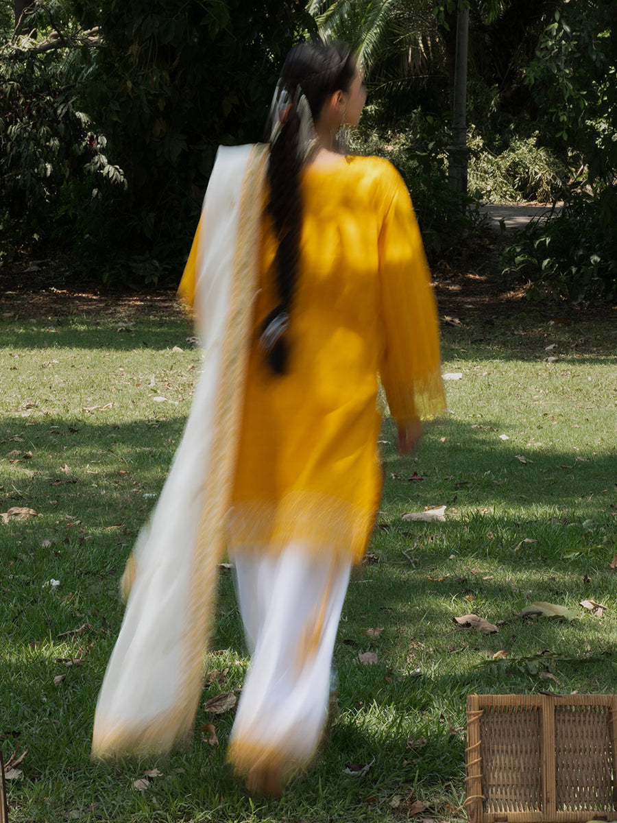 HemStitch The Garden Embroidered Lawn Unstitched 3Pc Suit - Saffron Petal