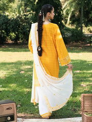 HemStitch The Garden Embroidered Lawn Unstitched 3Pc Suit - Saffron Petal