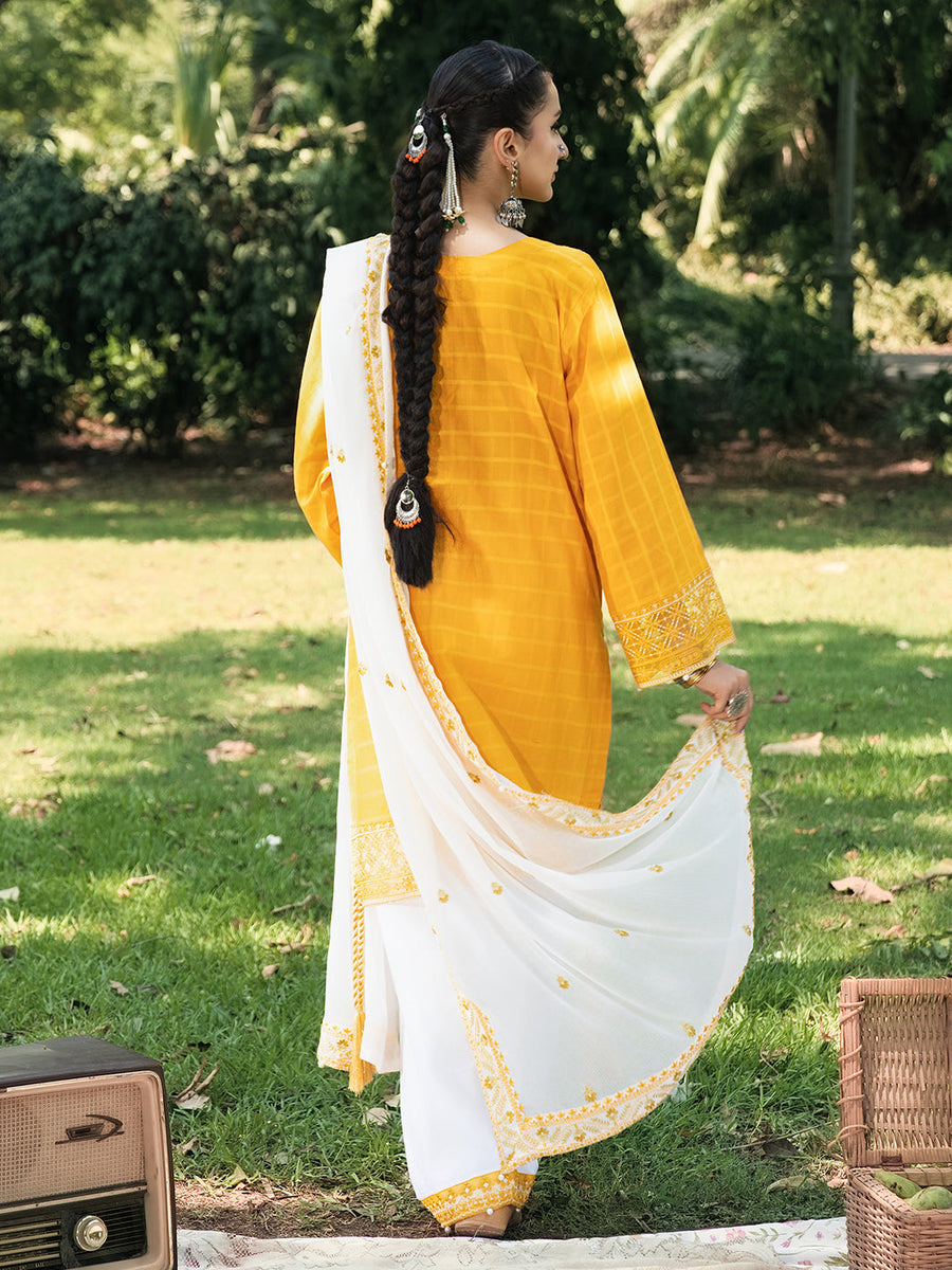 HemStitch The Garden Embroidered Lawn Unstitched 3Pc Suit - Saffron Petal