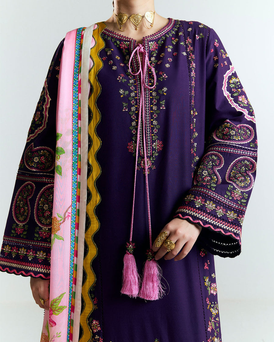 Jugnu by Hussain Rehar Unstitched Embroidered Lawn 3Pc Suit - Sagar