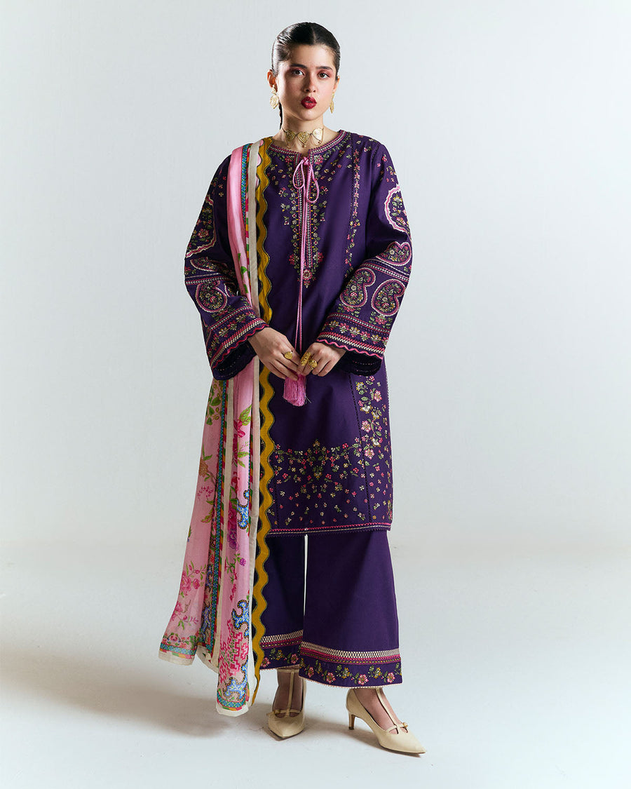 Jugnu by Hussain Rehar Unstitched Embroidered Lawn 3Pc Suit - Sagar