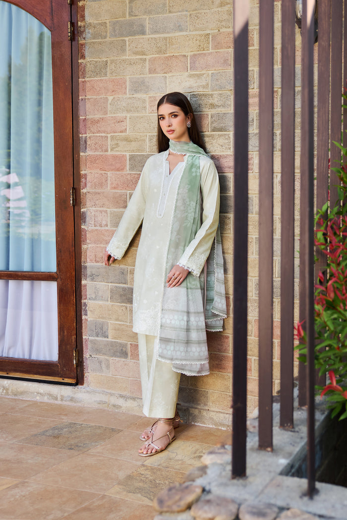 Farasha Sorine Summer Embroidered Lawn Unstitched 3Pc Suit - Sage Mist