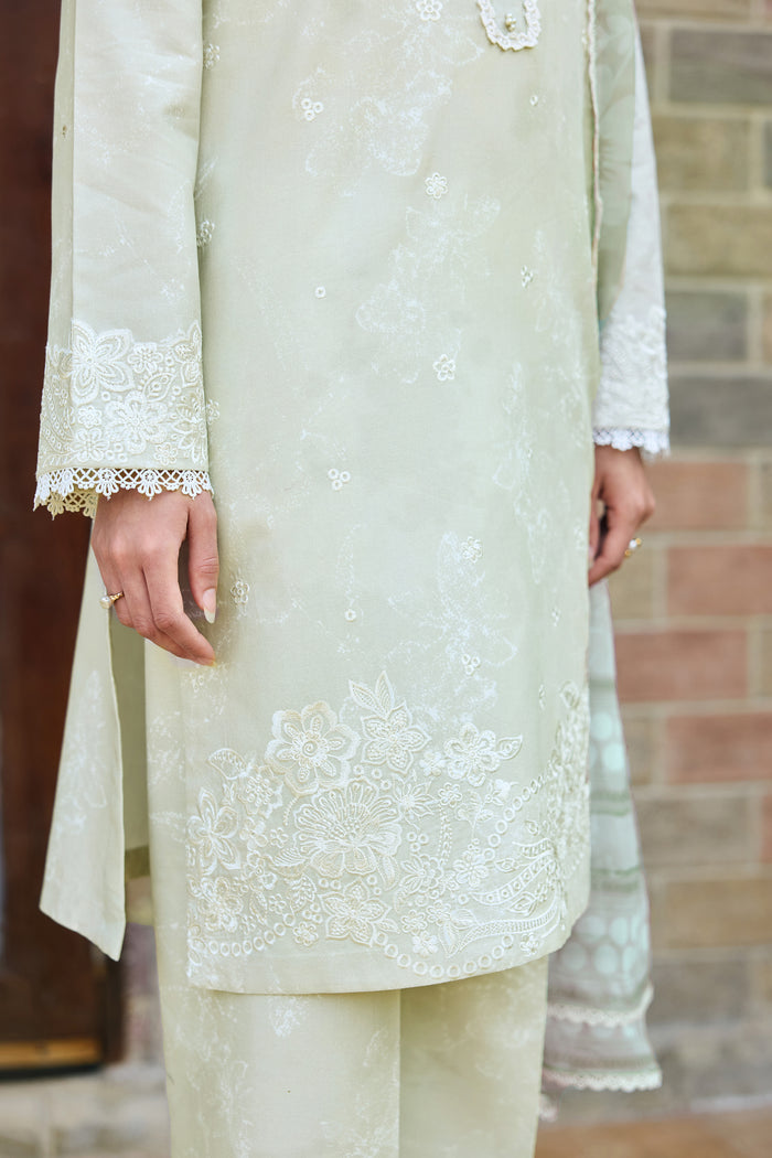 Farasha Sorine Summer Embroidered Lawn Unstitched 3Pc Suit - Sage Mist