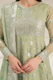 Farasha Fiorella Embroidered Chiffon Unstitched 3Pc Suit - Sage Sparkle
