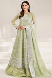 Farasha Fiorella Embroidered Chiffon Unstitched 3Pc Suit - Sage Sparkle