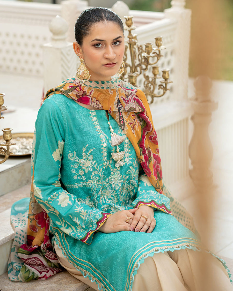 Gulnaar by Noorangi Unstitched Festive Embroidered Lawn 3Pc Suit - Saiba