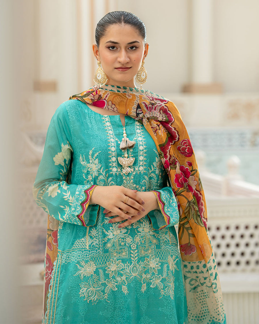 Gulnaar by Noorangi Unstitched Festive Embroidered Lawn 3Pc Suit - Saiba