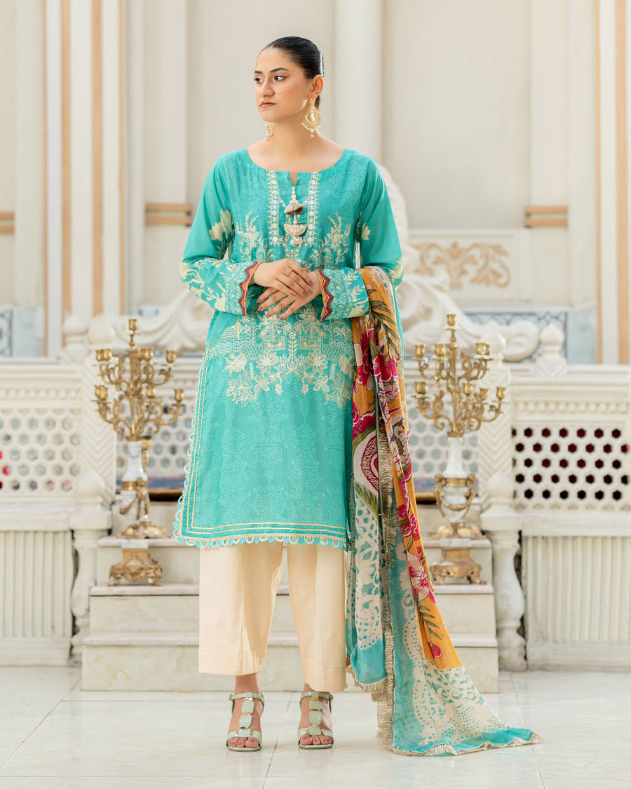 Gulnaar by Noorangi Unstitched Festive Embroidered Lawn 3Pc Suit - Saiba