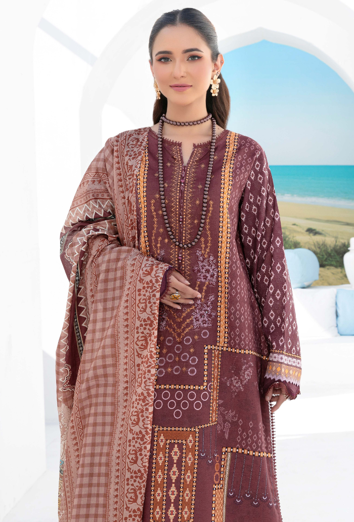 Saira Bano by Humdum Embroidered Lawn Unstitched 3Pc Suit D-07