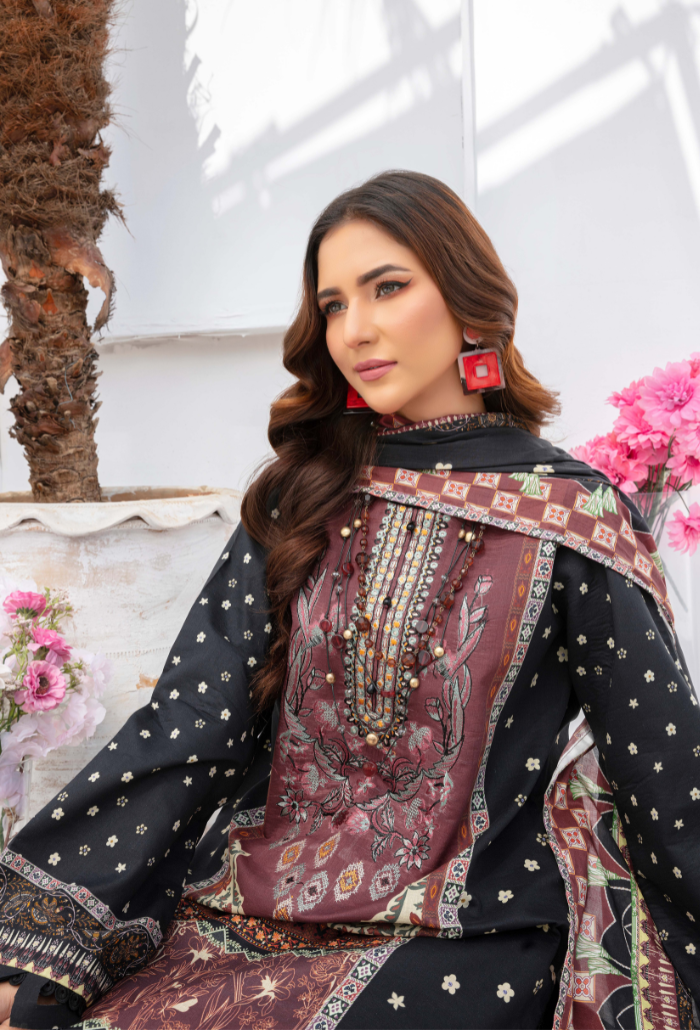 Saira Bano by Humdum Embroidered Lawn Unstitched 3Pc Suit D-09
