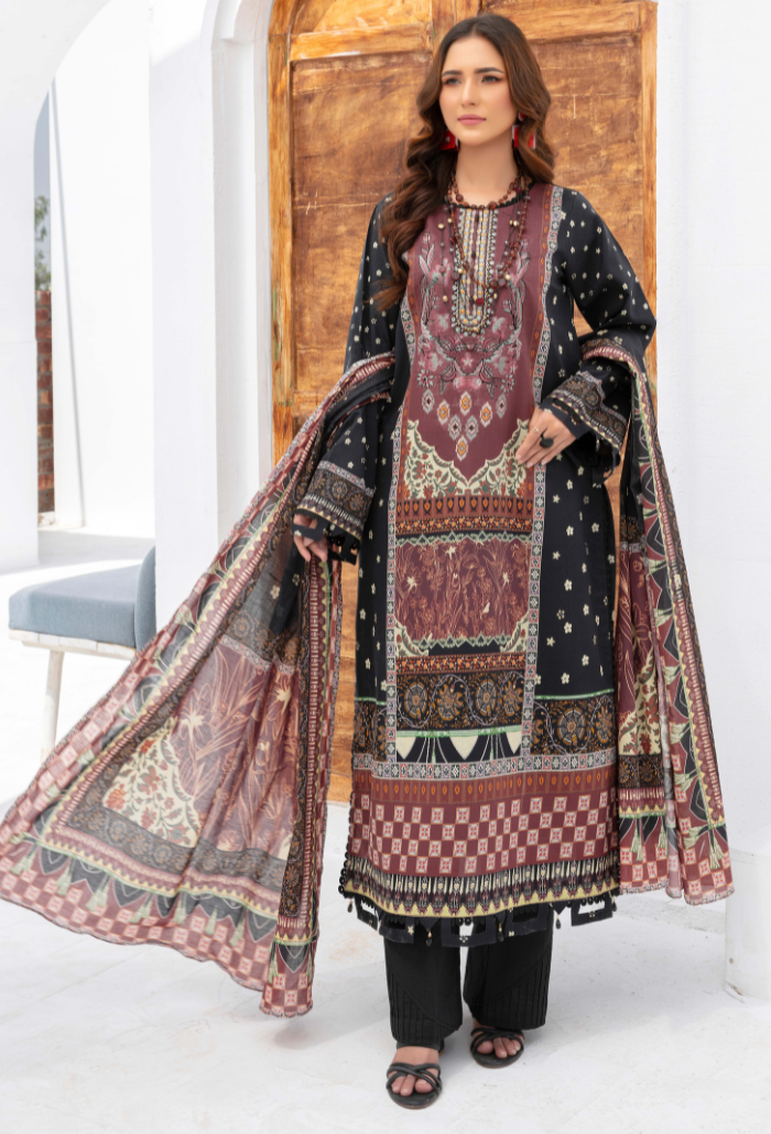 Saira Bano by Humdum Embroidered Lawn Unstitched 3Pc Suit D-09