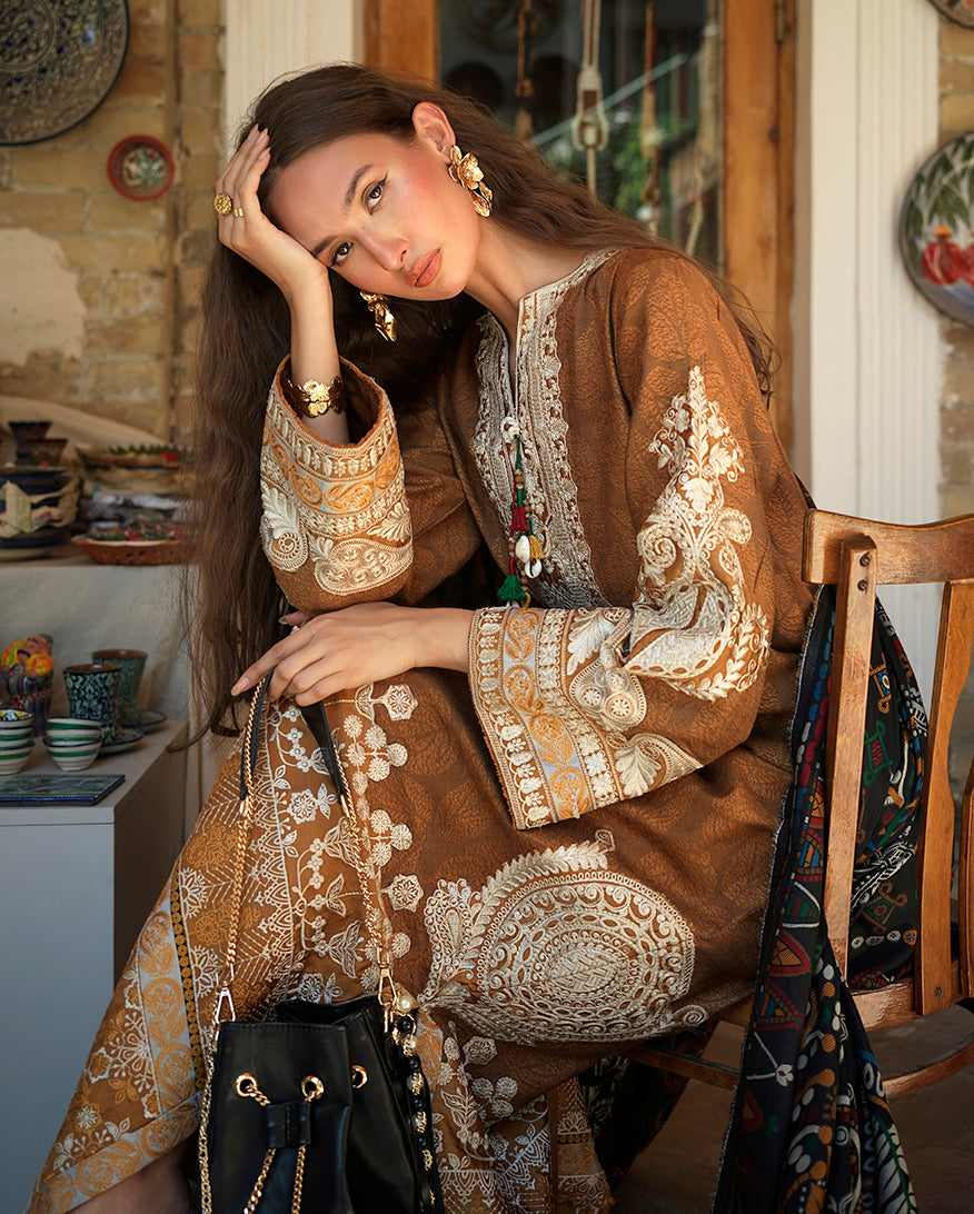 Mushq Broadway Embroidered Jacquard Unstitched 3Pc Suit - Samarkand Jewel