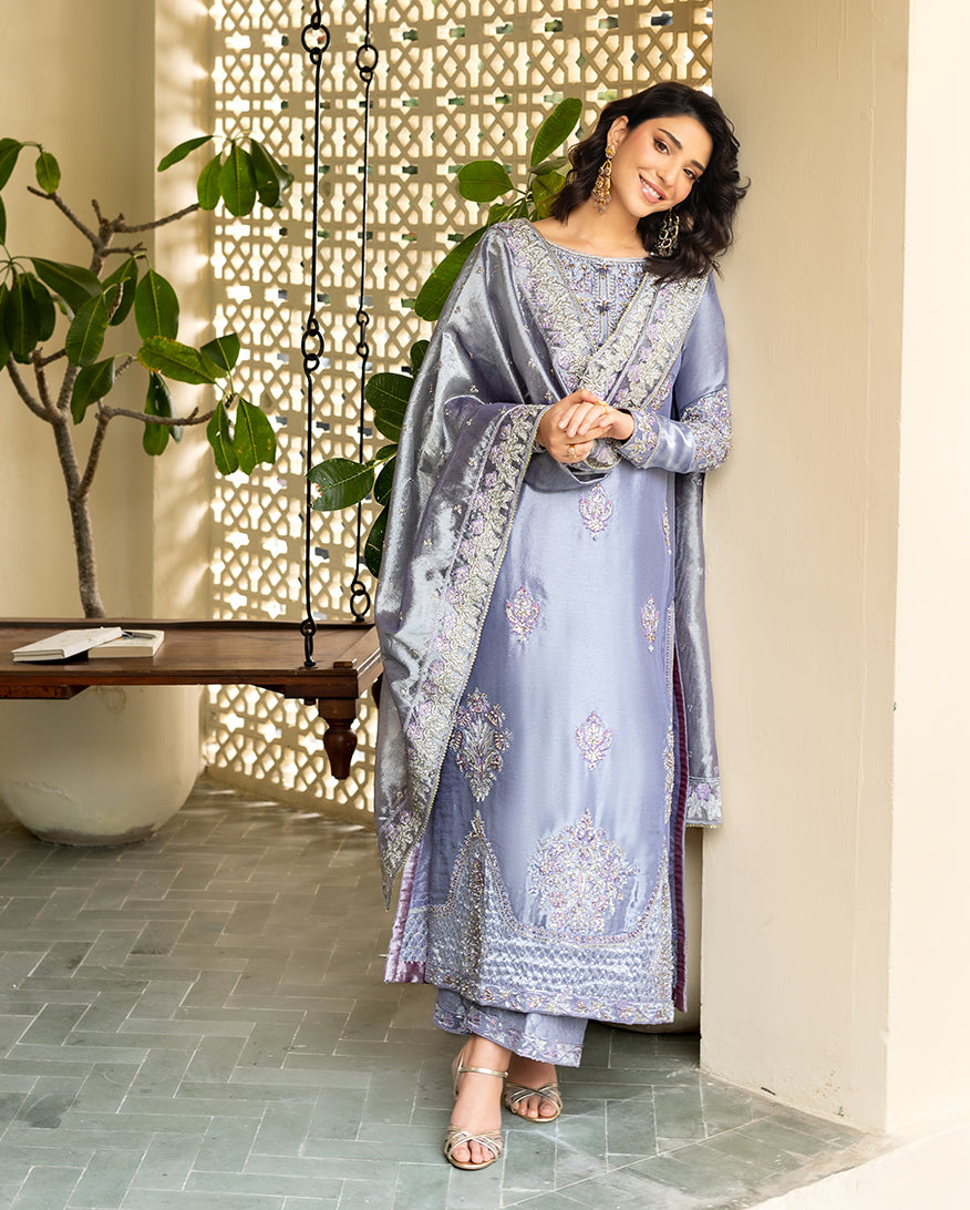 Mushq Sunehri Ramsha Edit Lama Silk Stitched 3Pc Suit - Samiya