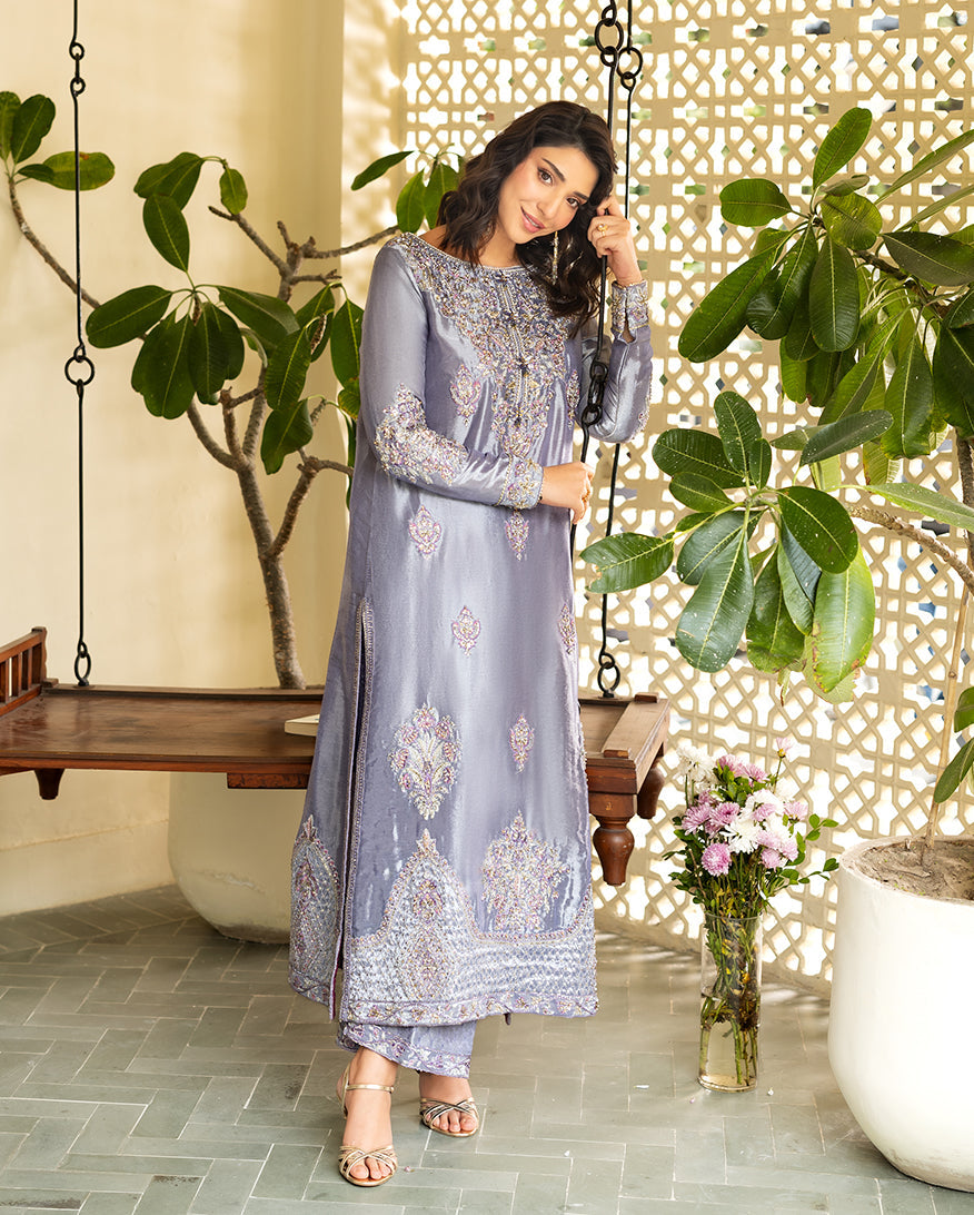 Mushq Sunehri Ramsha Edit Lama Silk Stitched 3Pc Suit - Samiya