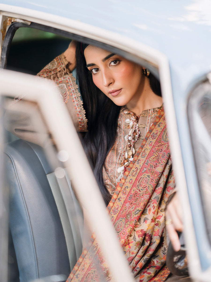IZEL Aangan Embroidered Italian Woolen Unstitched 3Pc Suit - SANAM
