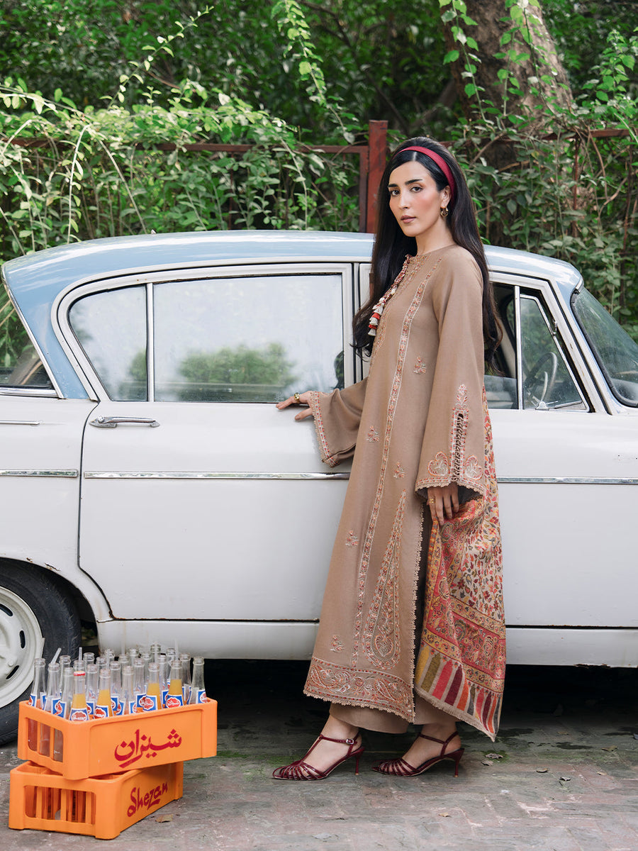 IZEL Aangan Embroidered Italian Woolen Unstitched 3Pc Suit - SANAM