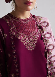 Hussain Rehar Embroidered Luxury Lawn Unstitched 3Pc Suit D-07 SANGRIA