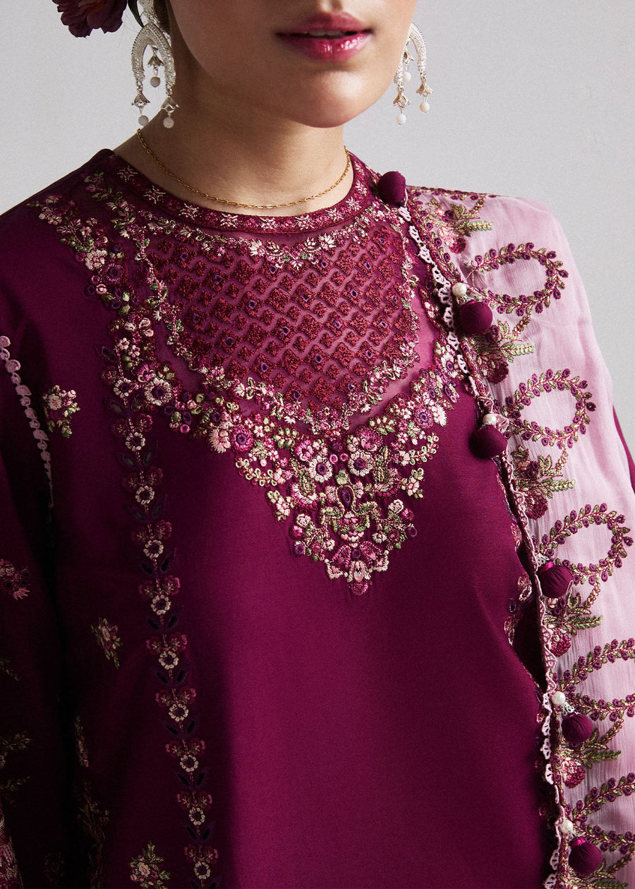 Hussain Rehar Embroidered Luxury Lawn Unstitched 3Pc Suit D-07 SANGRIA