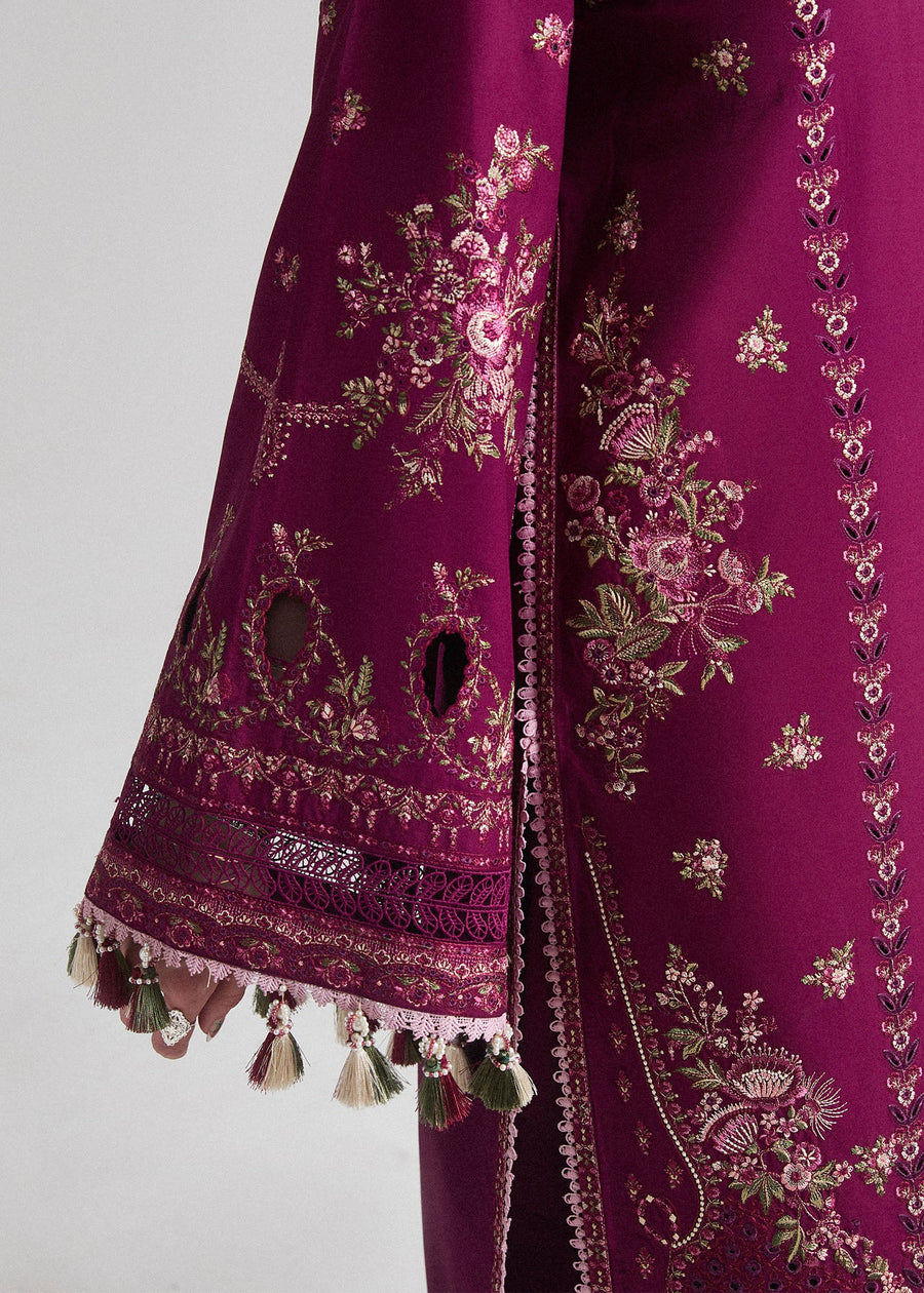 Hussain Rehar Embroidered Luxury Lawn Unstitched 3Pc Suit D-07 SANGRIA