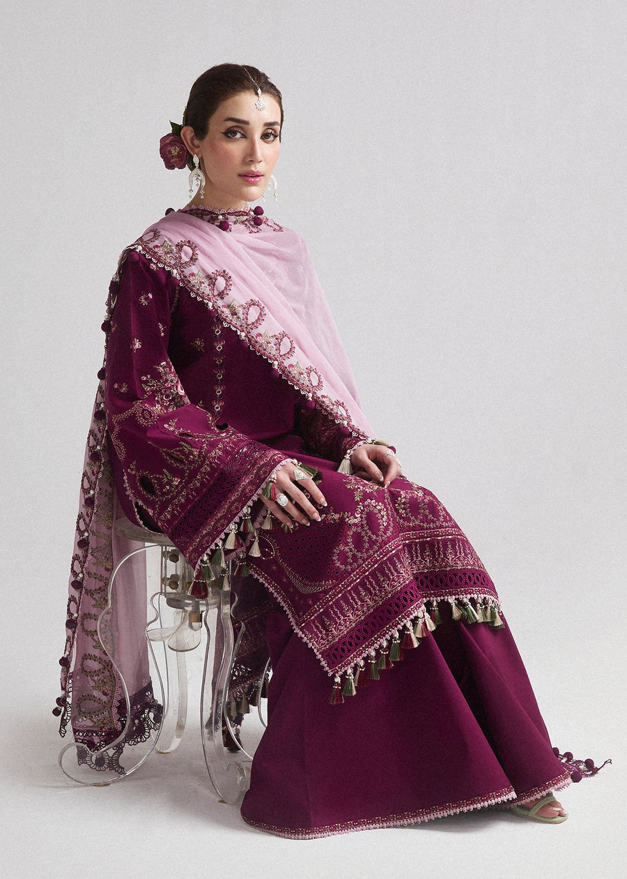Hussain Rehar Embroidered Luxury Lawn Unstitched 3Pc Suit D-07 SANGRIA