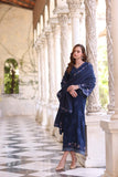 Noor by Saadia Asad Embroidered Linen Unstitched 3Pc Suit D-04 Sapphire