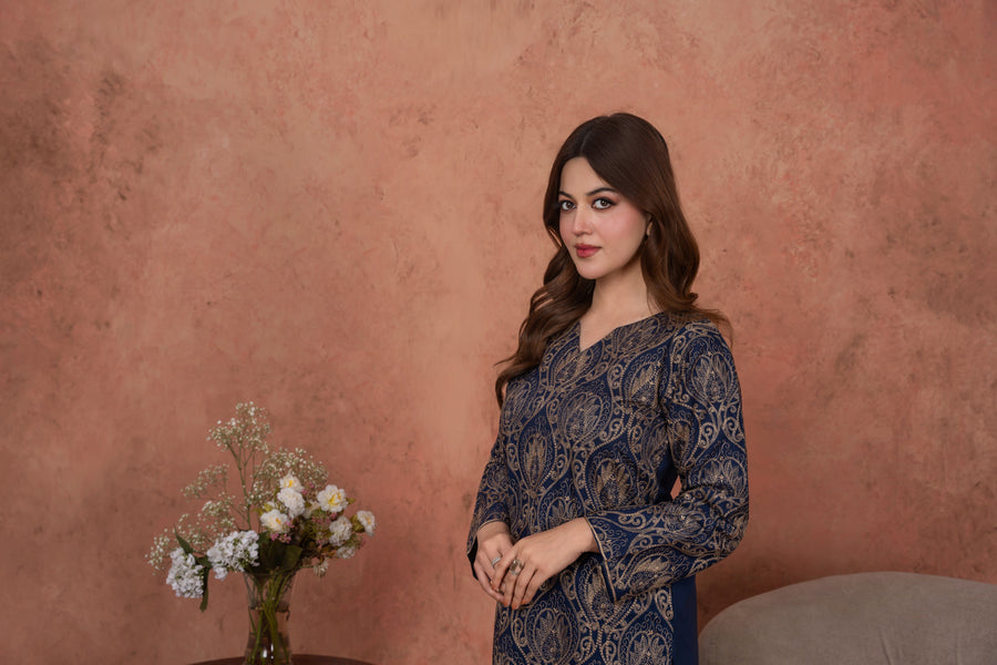 Feathers Premium Embroidered Lawn Unstitched 2Pc Suit - Sapphire Regency