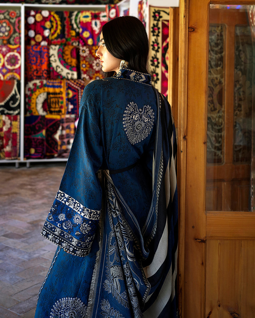 Mushq Broadway Embroidered Jacquard Unstitched 3Pc Suit - Sapphire Sultana
