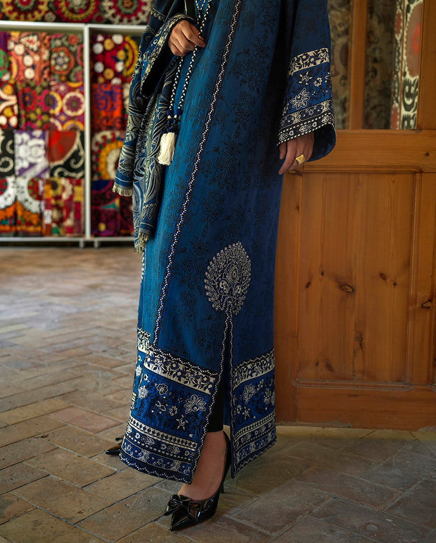Mushq Broadway Embroidered Jacquard Unstitched 3Pc Suit - Sapphire Sultana