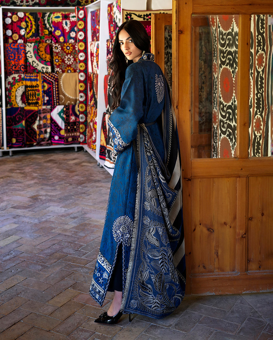 Mushq Broadway Embroidered Jacquard Unstitched 3Pc Suit - Sapphire Sultana