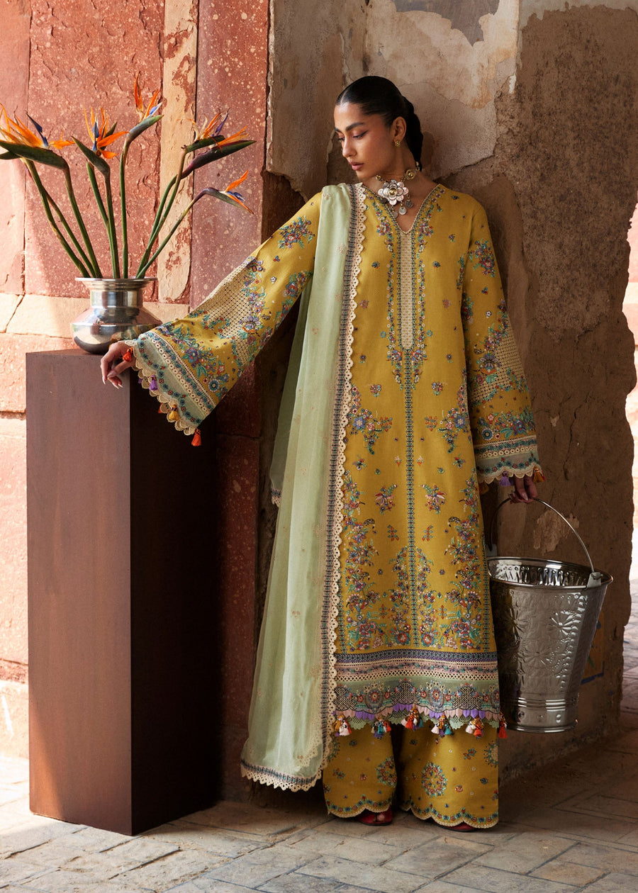 Hussain Rehar ZAN Unstitched Embroidered Lawn 3Pc Suit - Sari